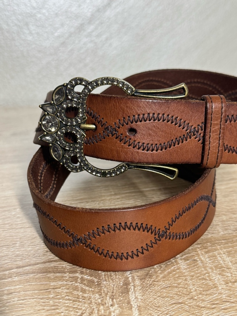 Vintage Betsey Johnson Brown Leather Women Size L Western Boho Belt